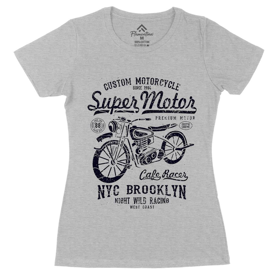 Super Motor Womens Organic Crew Neck T-Shirt Motorcycles A166