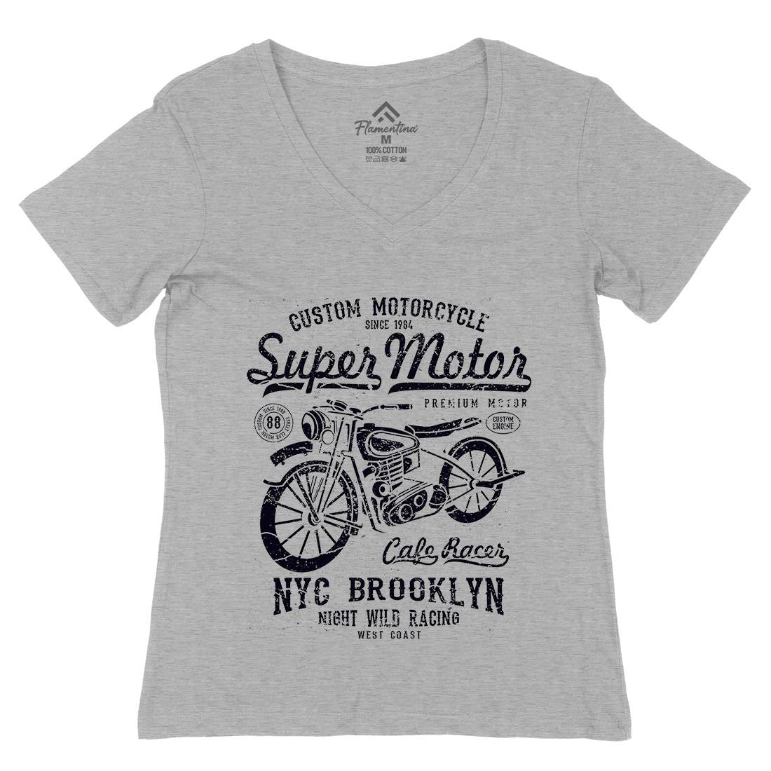 Super Motor Womens Organic V-Neck T-Shirt Motorcycles A166