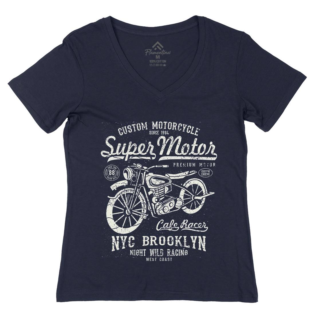 Super Motor Womens Organic V-Neck T-Shirt Motorcycles A166