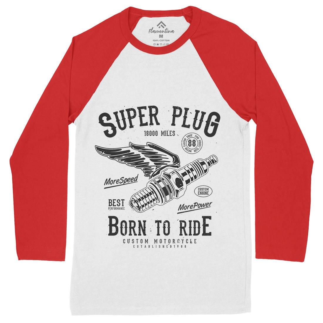 Super Plug Mens Long Sleeve Baseball T-Shirt Motorcycles A167