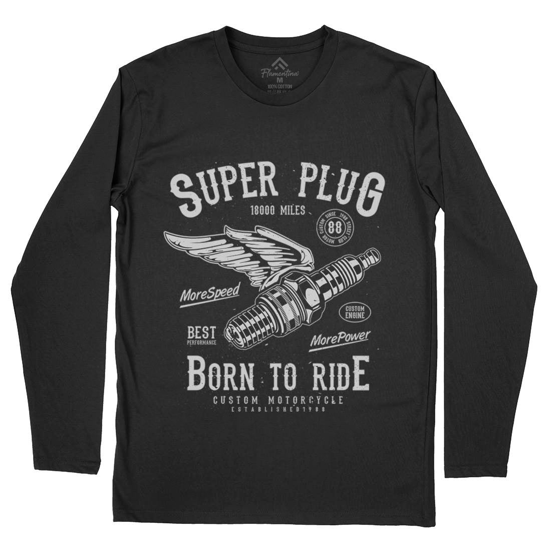 Super Plug Mens Long Sleeve T-Shirt Motorcycles A167