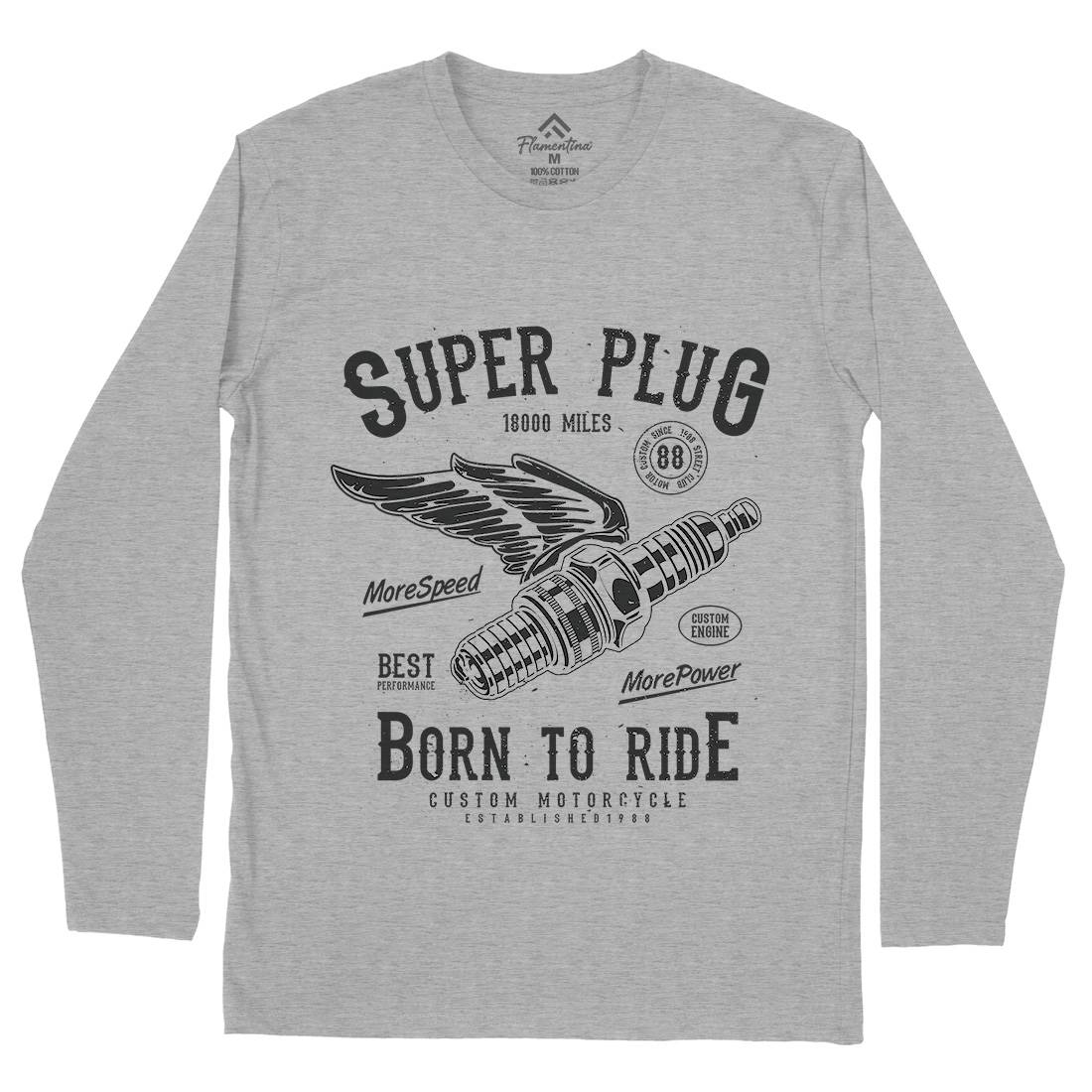 Super Plug Mens Long Sleeve T-Shirt Motorcycles A167