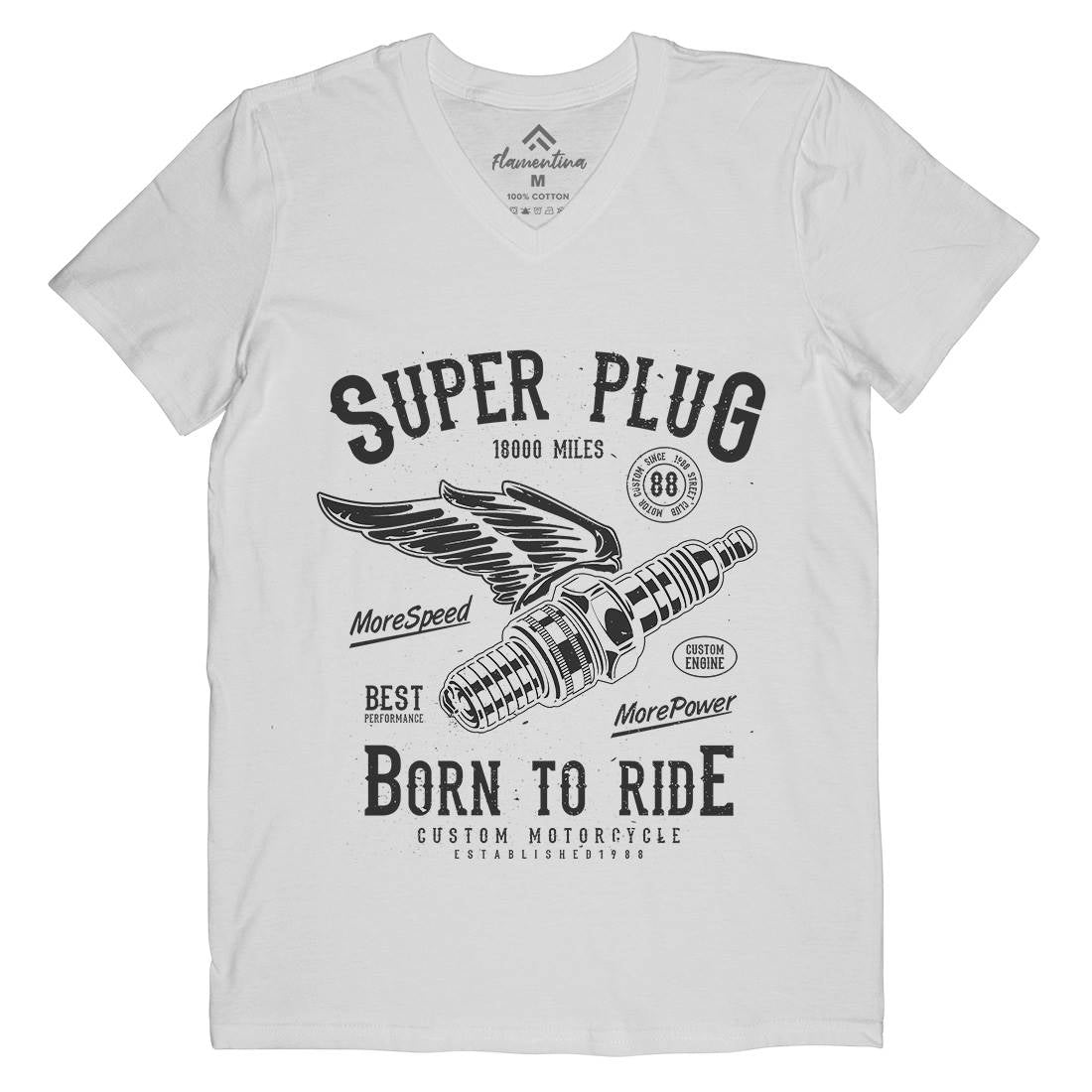 Super Plug Mens Organic V-Neck T-Shirt Motorcycles A167