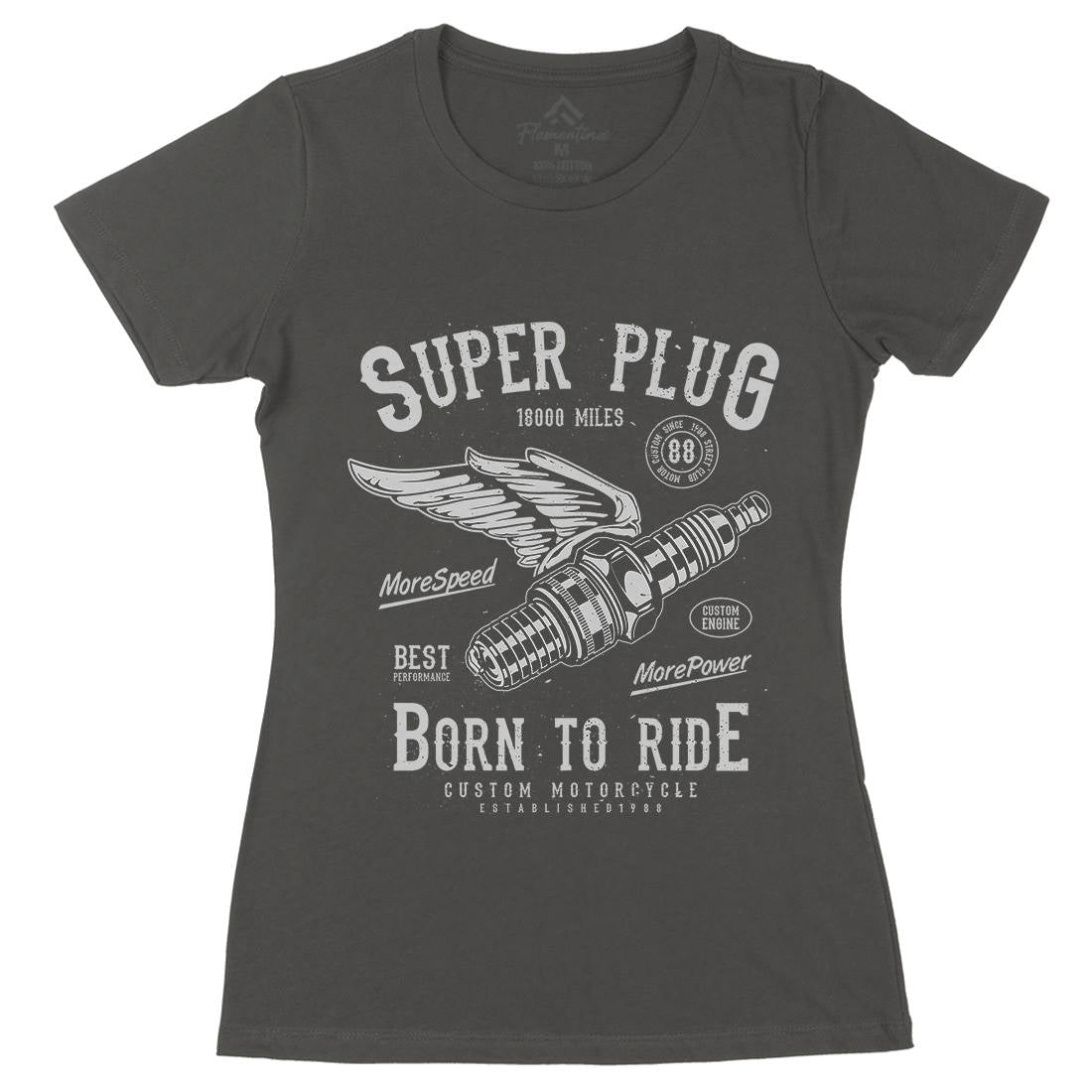 Super Plug Womens Organic Crew Neck T-Shirt Motorcycles A167