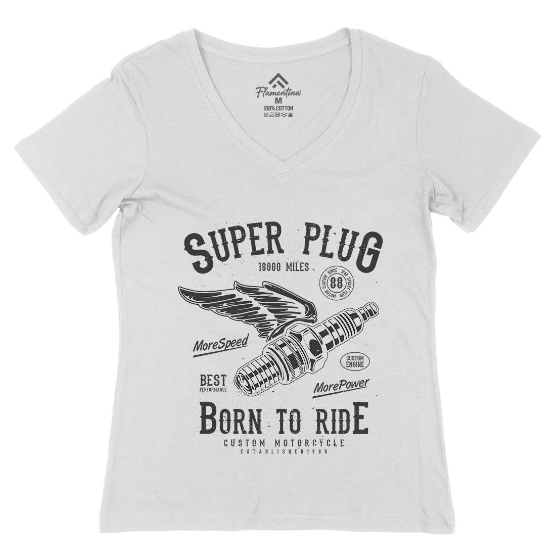 Super Plug Womens Organic V-Neck T-Shirt Motorcycles A167