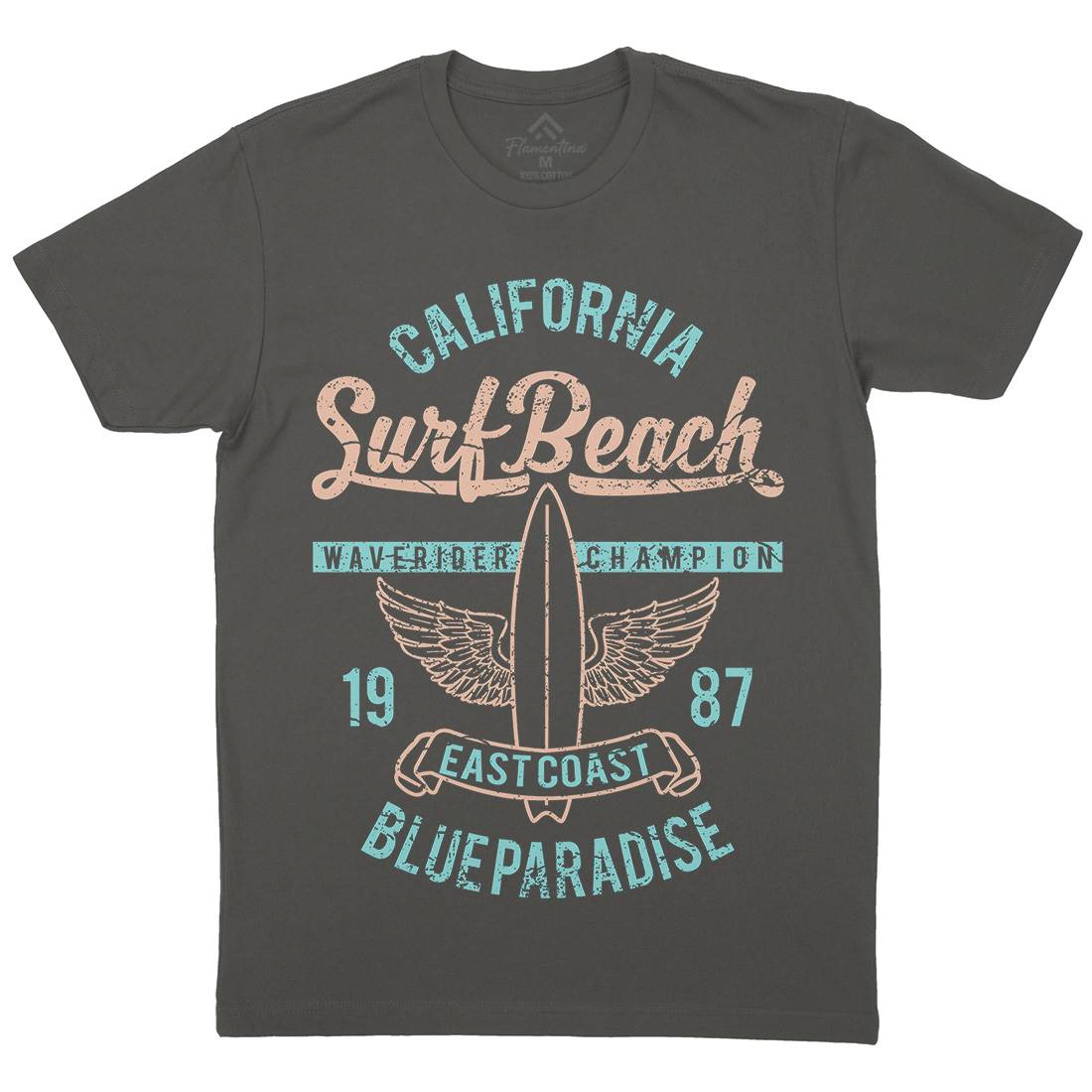 Beach Mens Organic Crew Neck T-Shirt Surf A168
