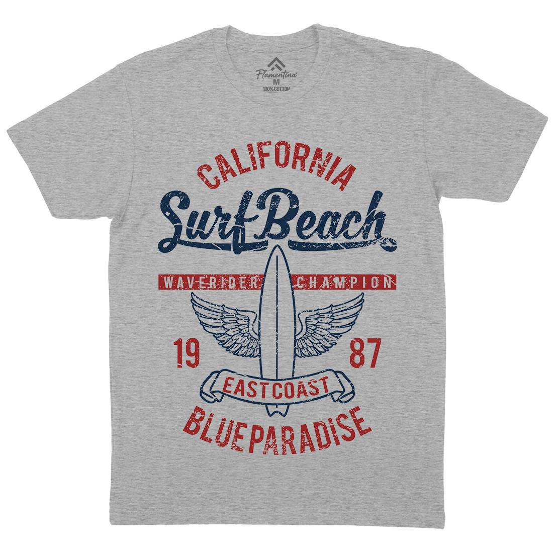 Beach Mens Organic Crew Neck T-Shirt Surf A168
