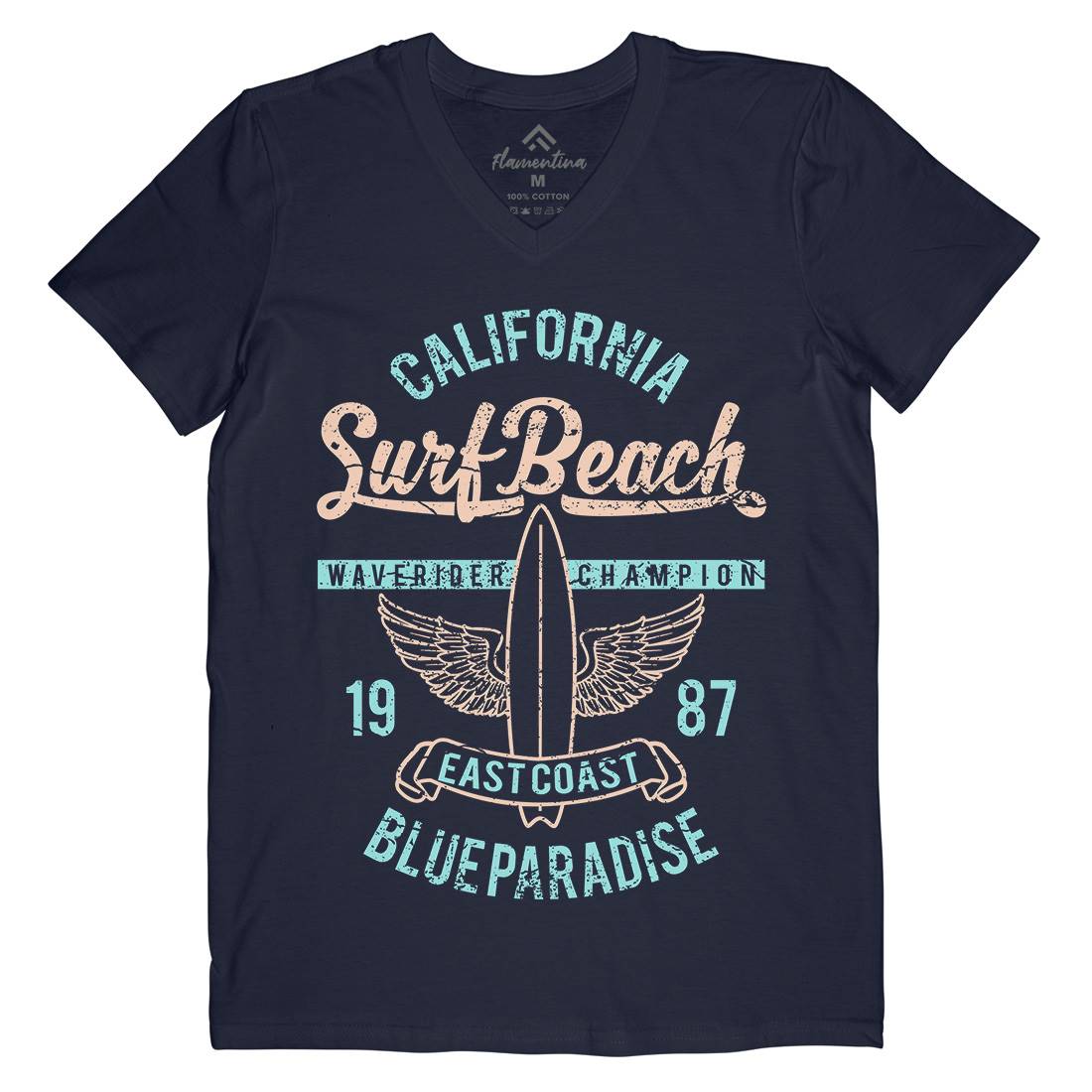 Beach Mens Organic V-Neck T-Shirt Surf A168