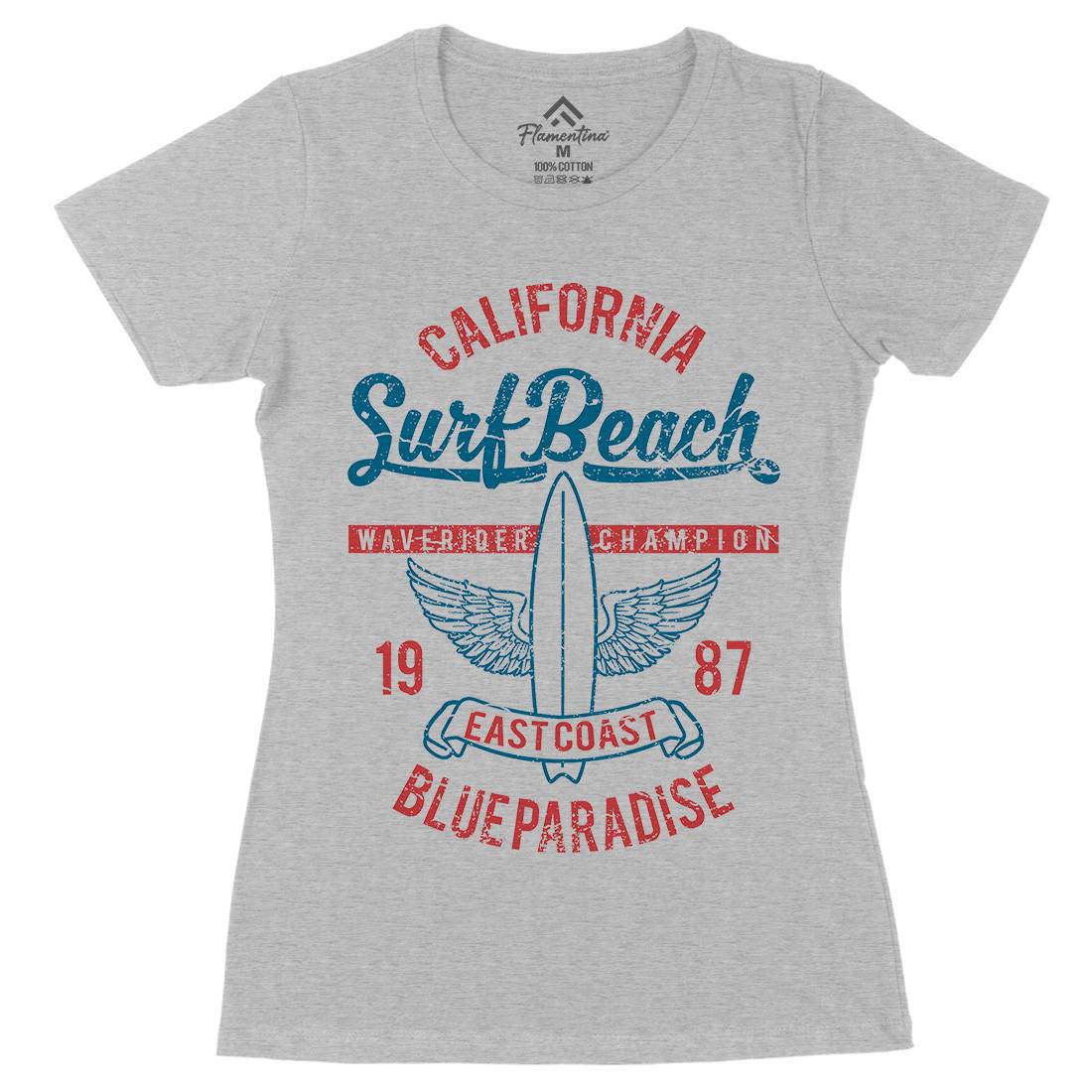 Beach Womens Organic Crew Neck T-Shirt Surf A168