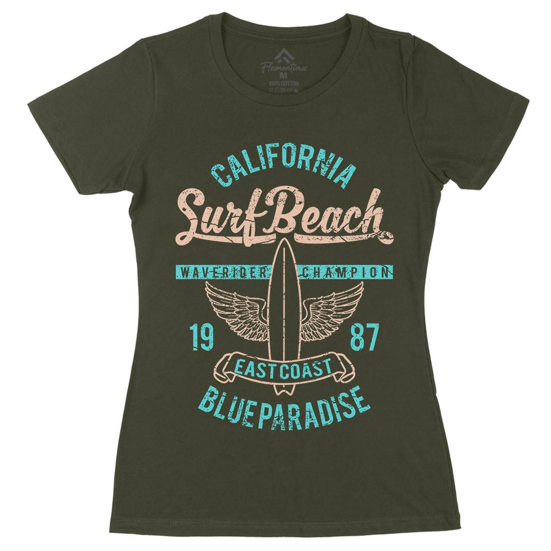 Beach Womens Organic Crew Neck T-Shirt Surf A168