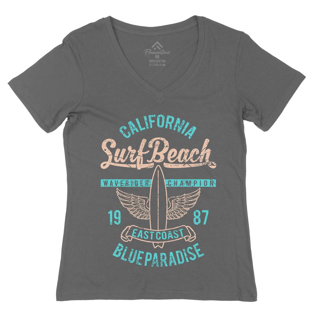 Beach Womens Organic V-Neck T-Shirt Surf A168