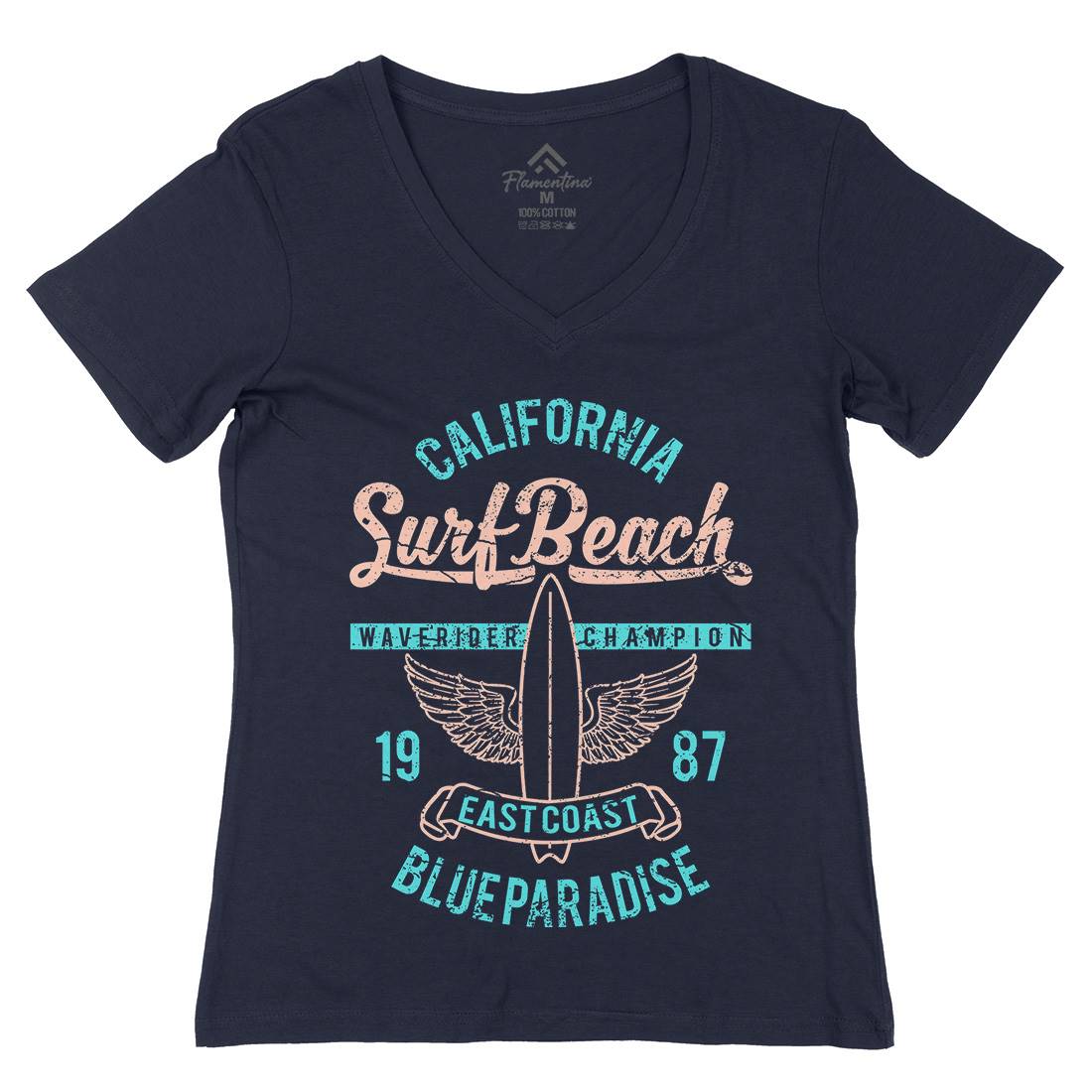 Beach Womens Organic V-Neck T-Shirt Surf A168
