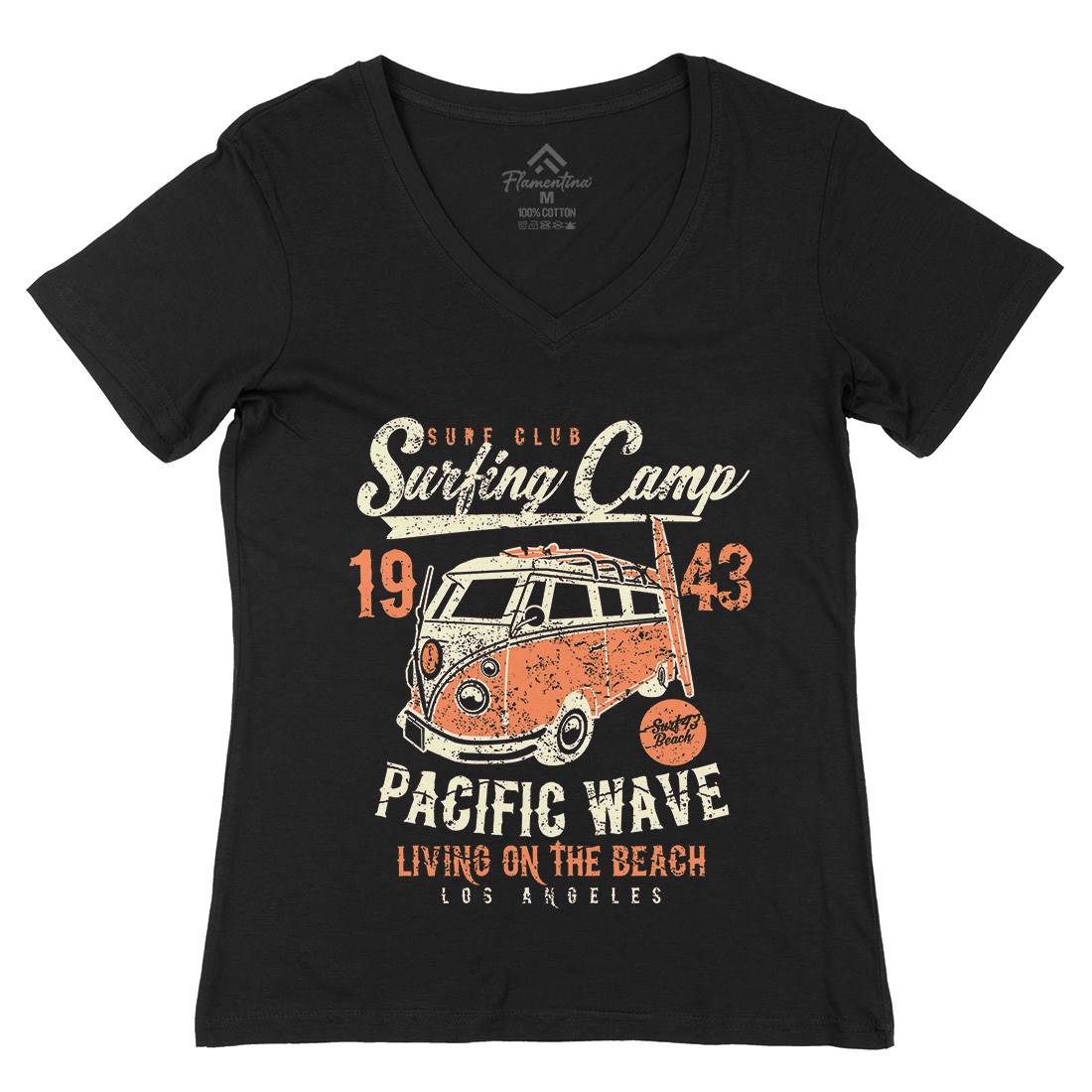 Surfing Camp Womens Organic V-Neck T-Shirt Surf A170