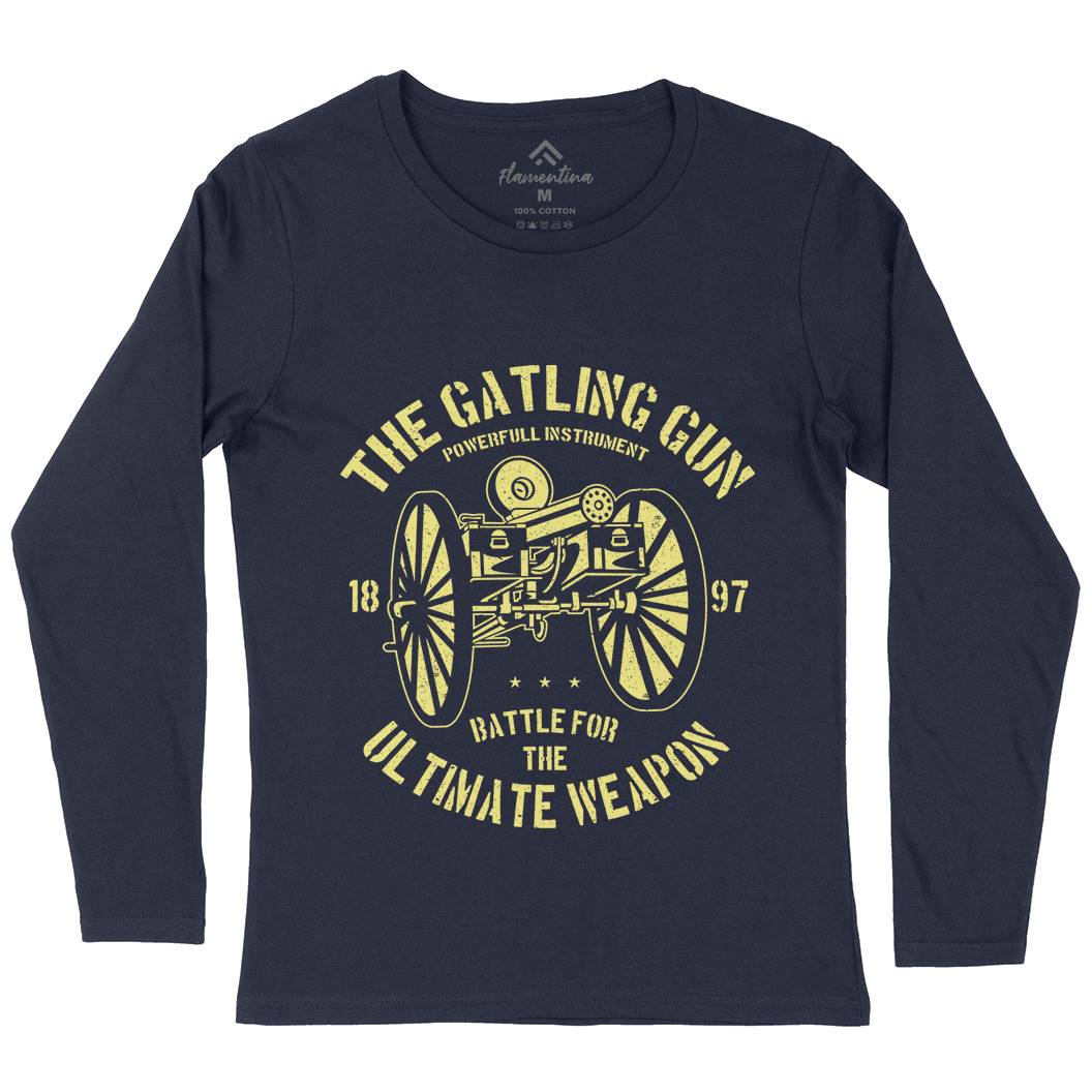 Gatling Gun Womens Long Sleeve T-Shirt Army A172