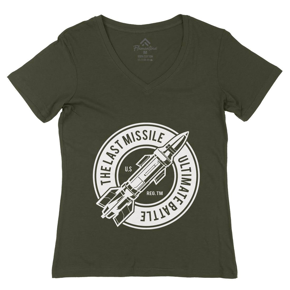 Last Missile Womens Organic V-Neck T-Shirt Army A175