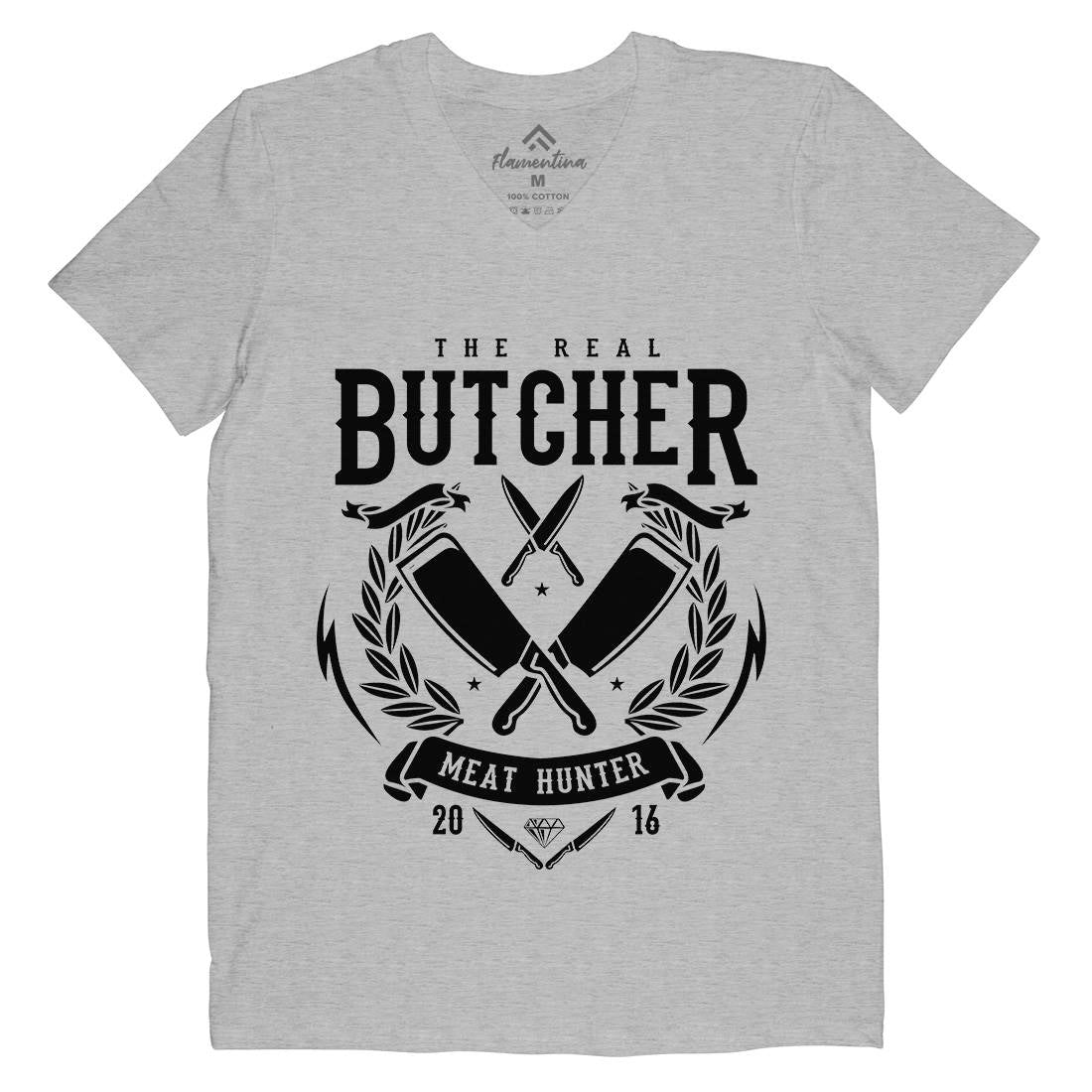 Real Butcher Mens Organic V-Neck T-Shirt Work A176