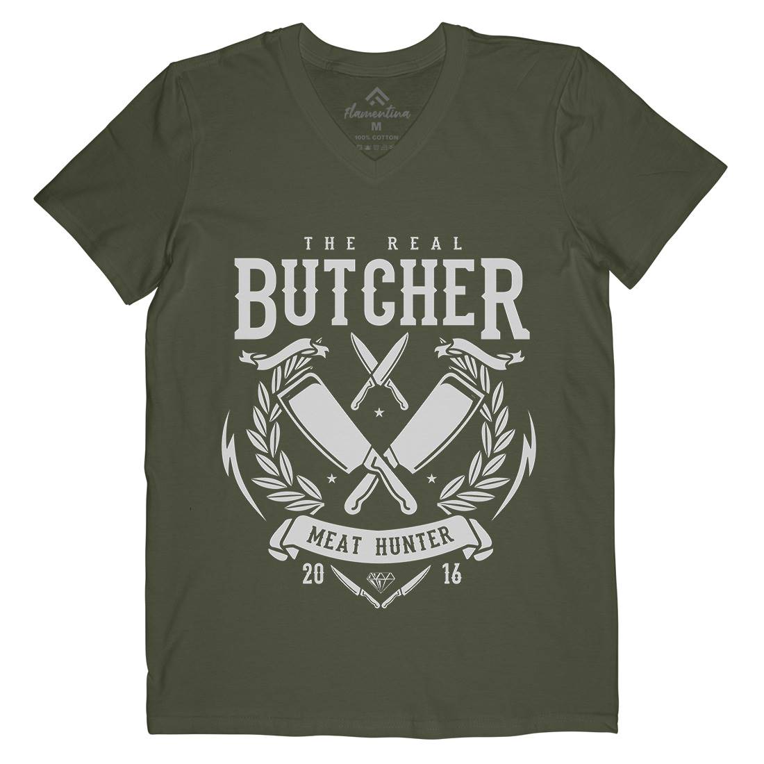 Real Butcher Mens Organic V-Neck T-Shirt Work A176