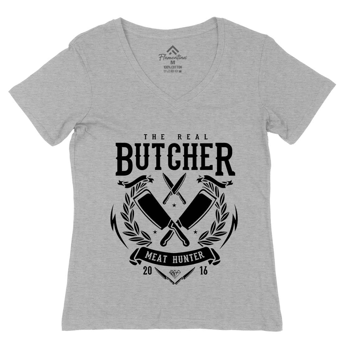 Real Butcher Womens Organic V-Neck T-Shirt Work A176
