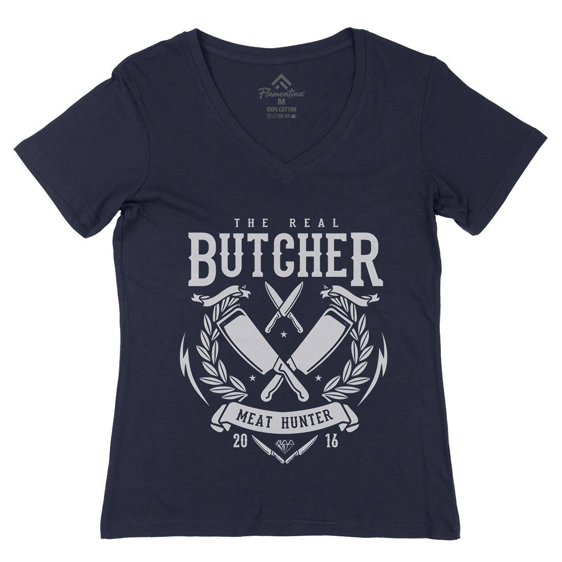 Real Butcher Womens Organic V-Neck T-Shirt Work A176