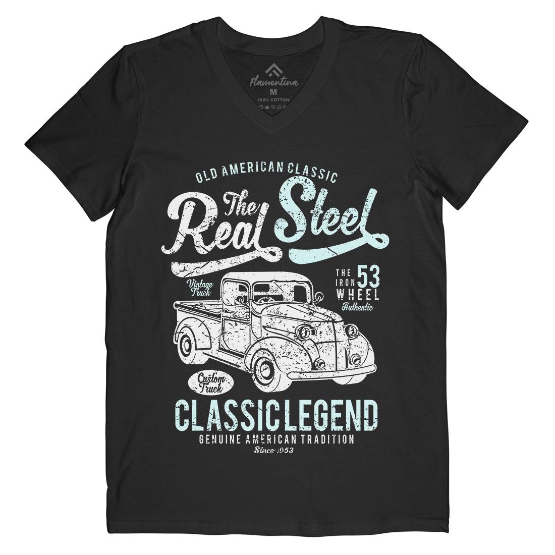 Real Steel Mens Organic V-Neck T-Shirt Cars A177