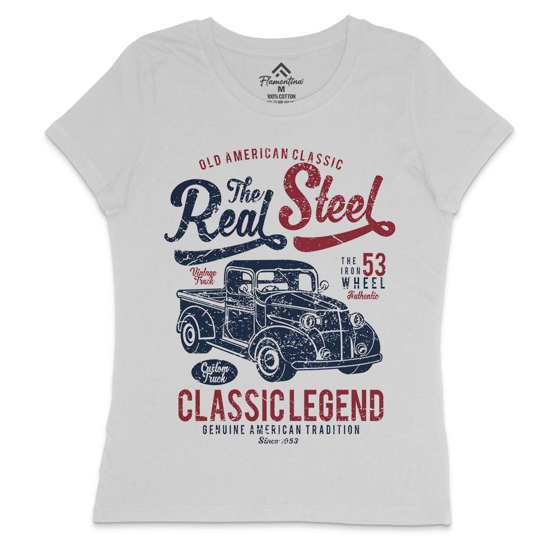 Real Steel Womens Crew Neck T-Shirt Cars A177