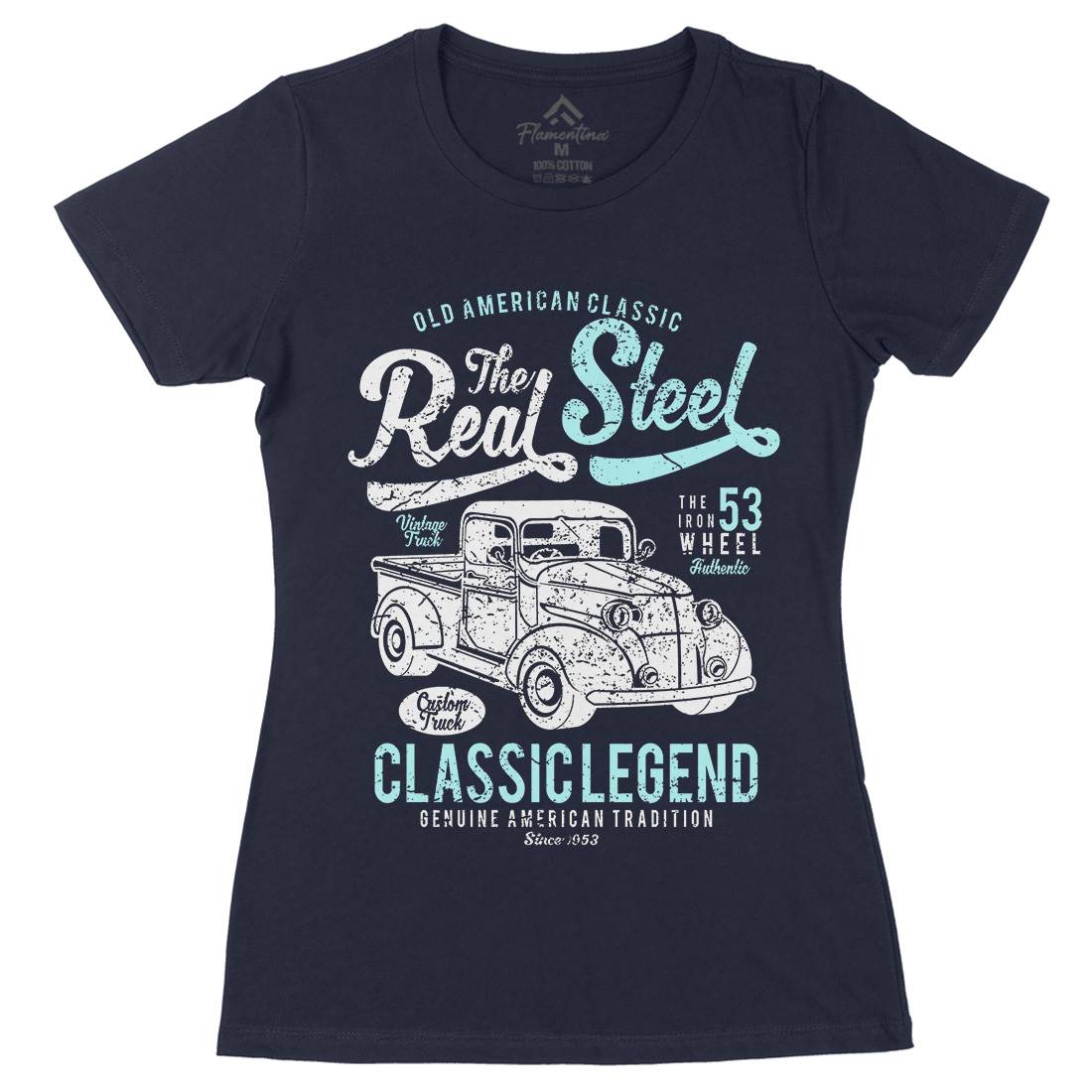 Real Steel Womens Organic Crew Neck T-Shirt Cars A177