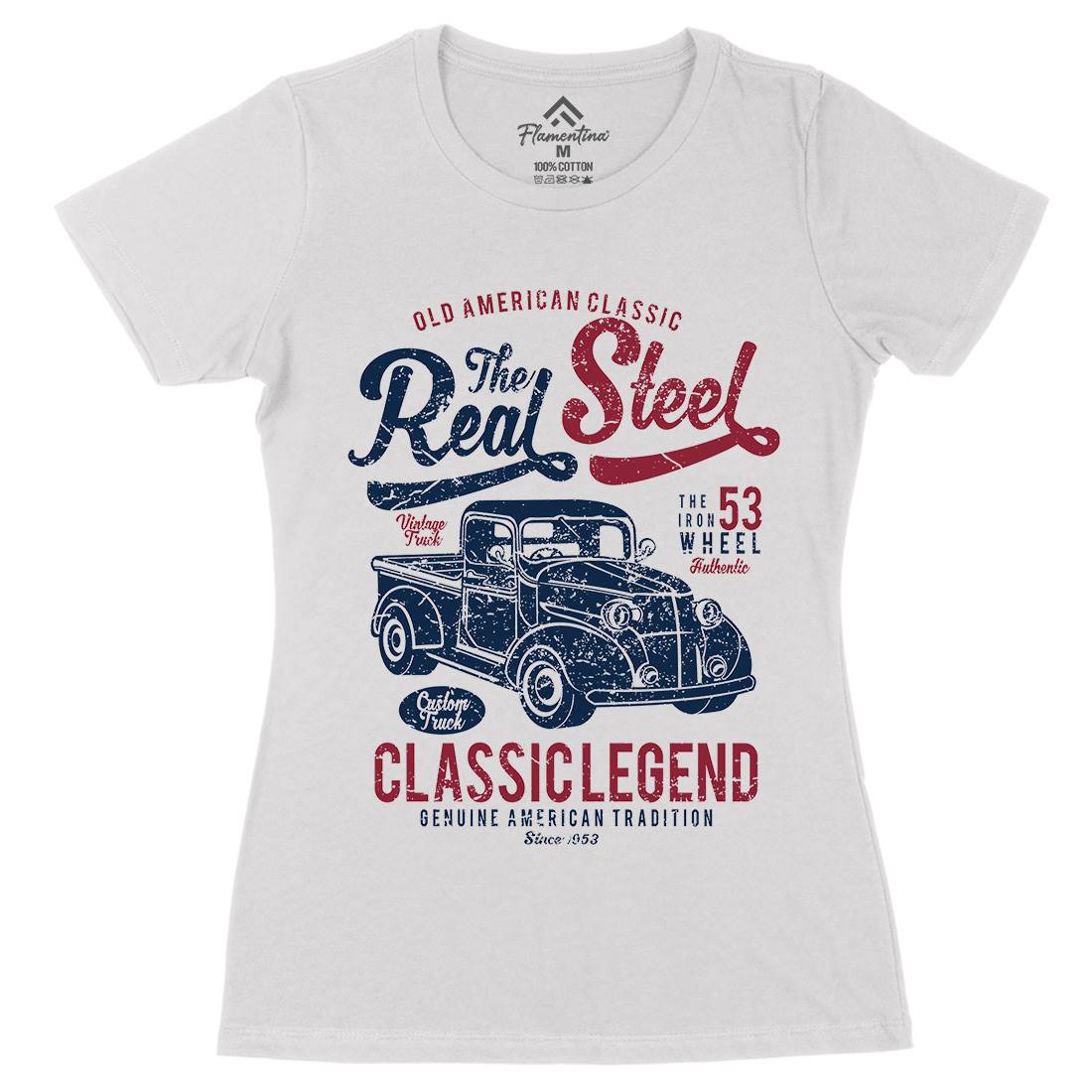 Real Steel Womens Organic Crew Neck T-Shirt Cars A177