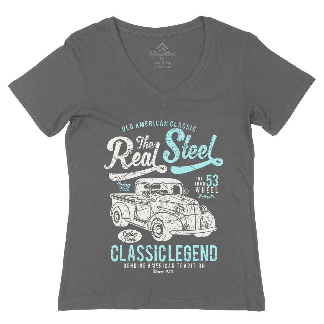 Real Steel Womens Organic V-Neck T-Shirt Cars A177