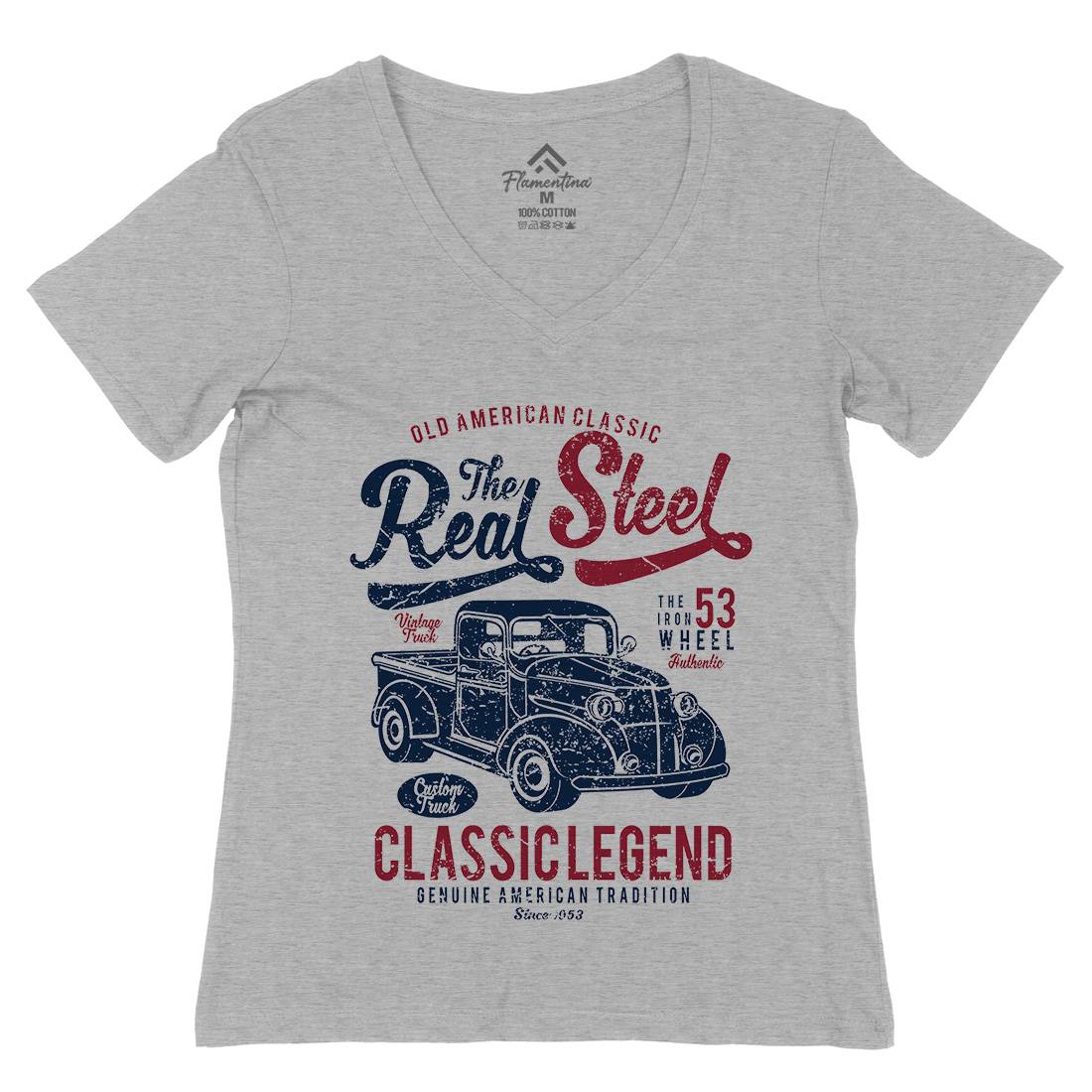 Real Steel Womens Organic V-Neck T-Shirt Cars A177