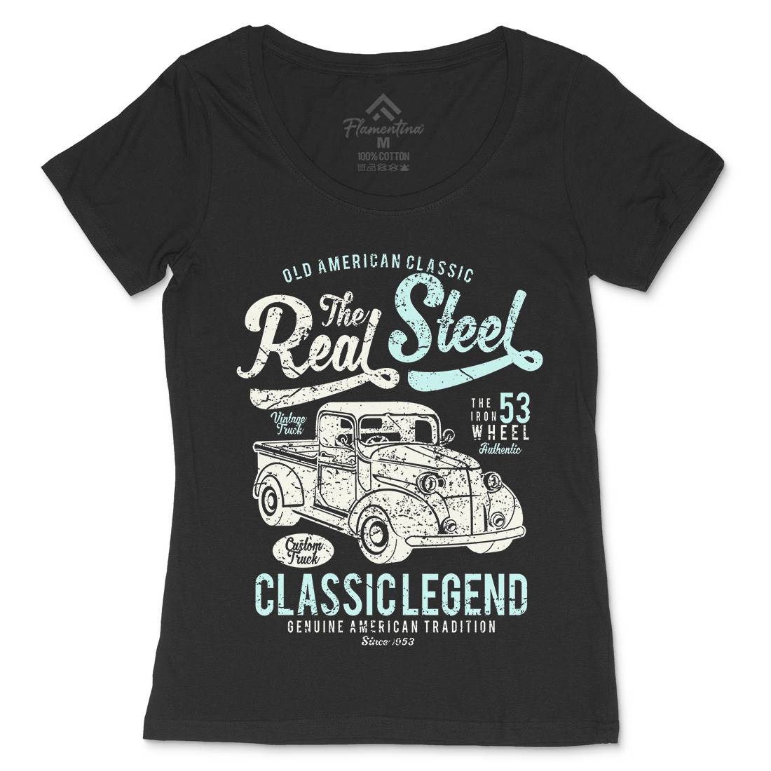 Real Steel Womens Scoop Neck T-Shirt Cars A177