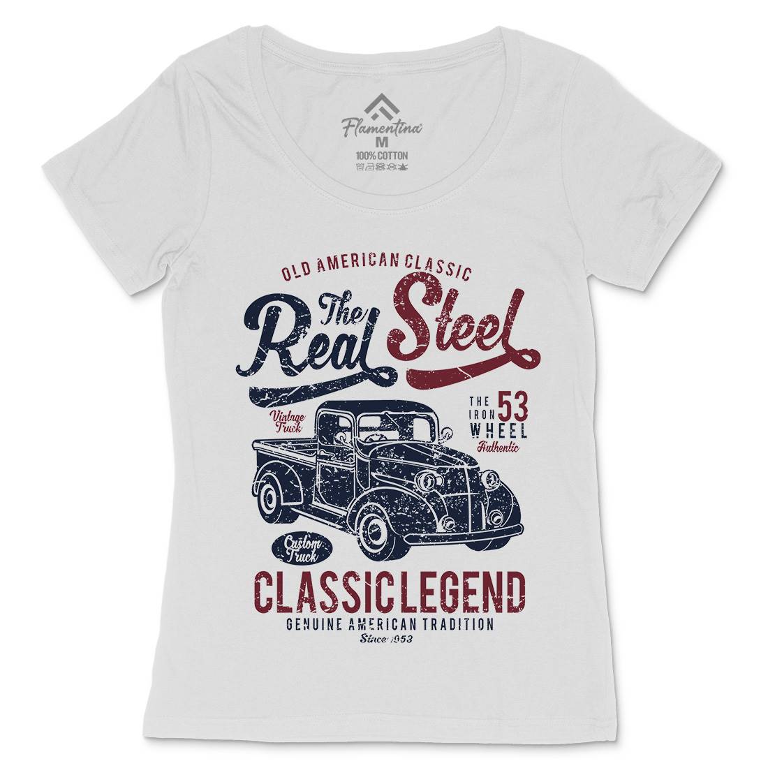 Real Steel Womens Scoop Neck T-Shirt Cars A177