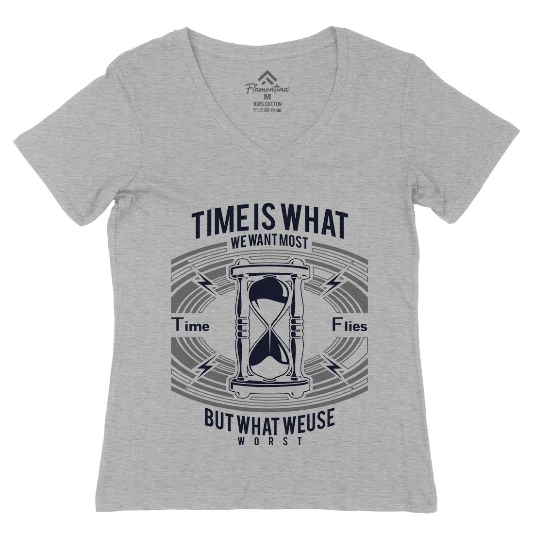 Time Womens Organic V-Neck T-Shirt Quotes A178