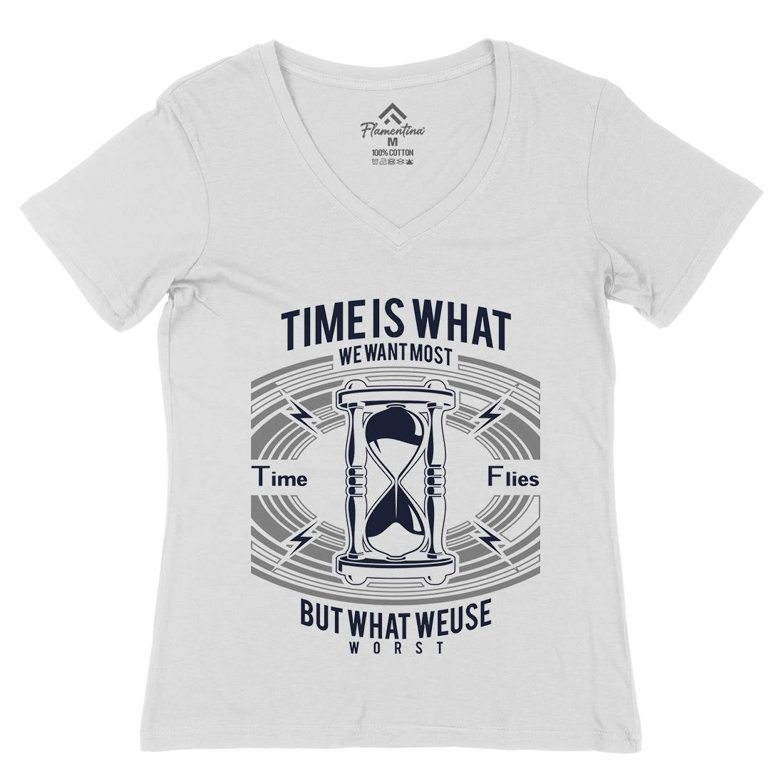 Time Womens Organic V-Neck T-Shirt Quotes A178