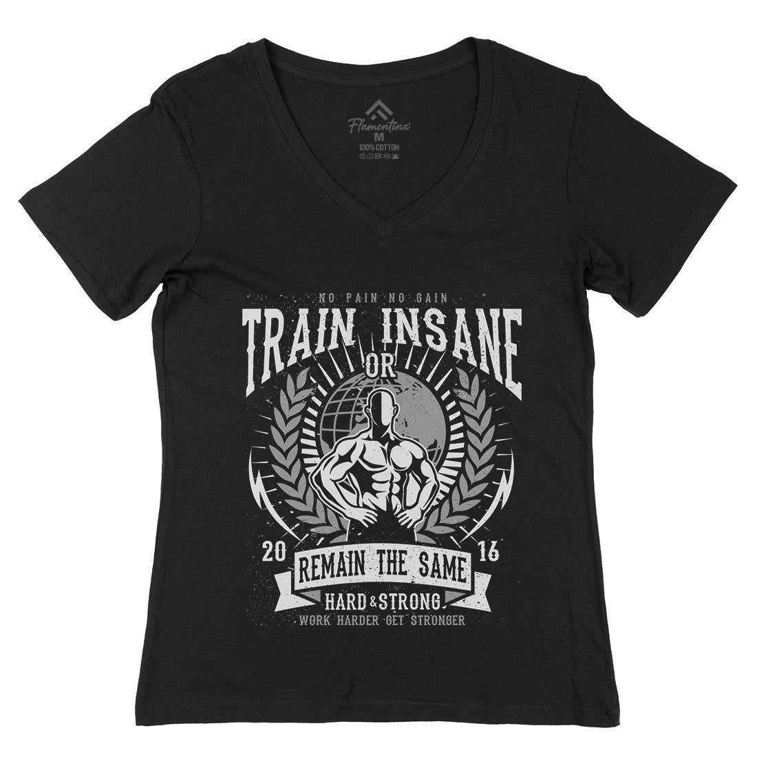 Train Insane Womens Organic V-Neck T-Shirt Gym A183