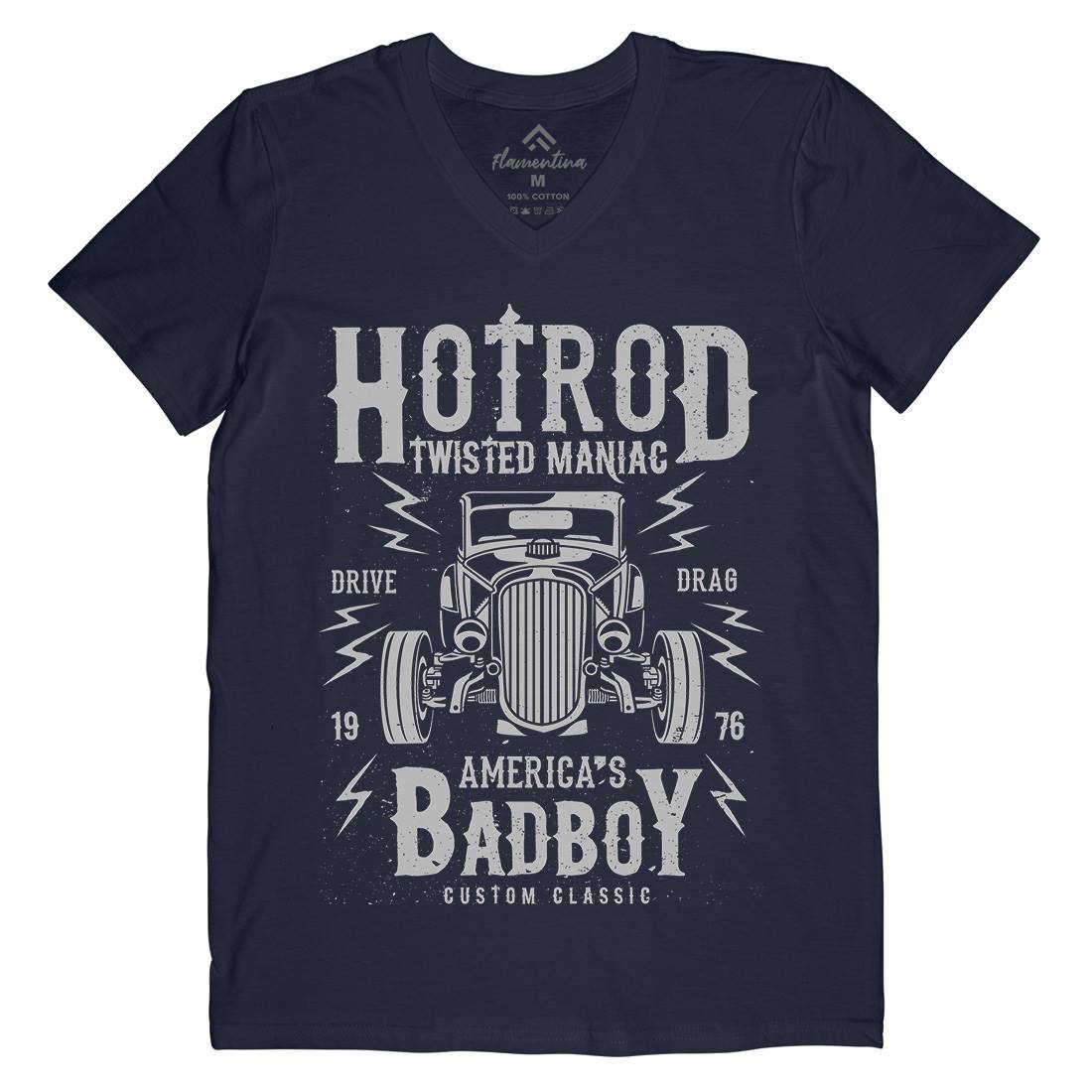 Twisted Hotrod Mens Organic V-Neck T-Shirt Cars A185