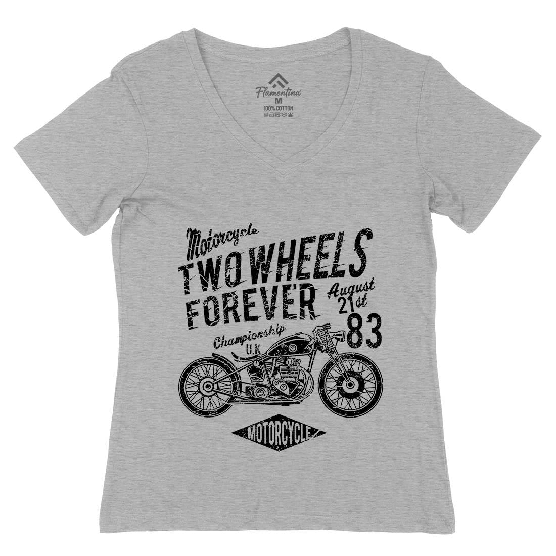 Two Wheels Forever Womens Organic V-Neck T-Shirt Motorcycles A186