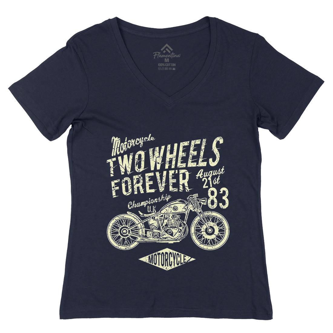 Two Wheels Forever Womens Organic V-Neck T-Shirt Motorcycles A186