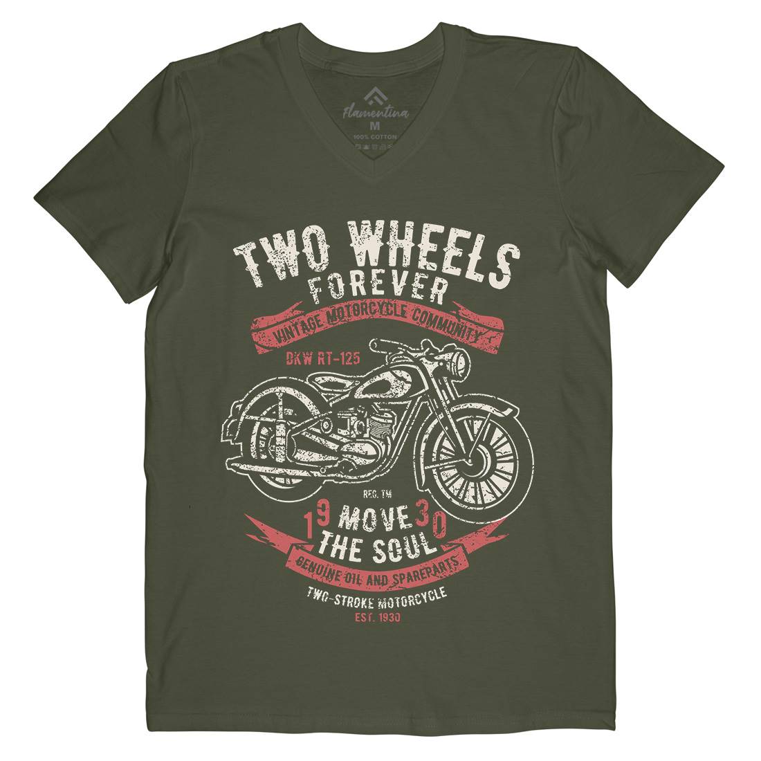 Two Wheels Forever Mens Organic V-Neck T-Shirt Motorcycles A187