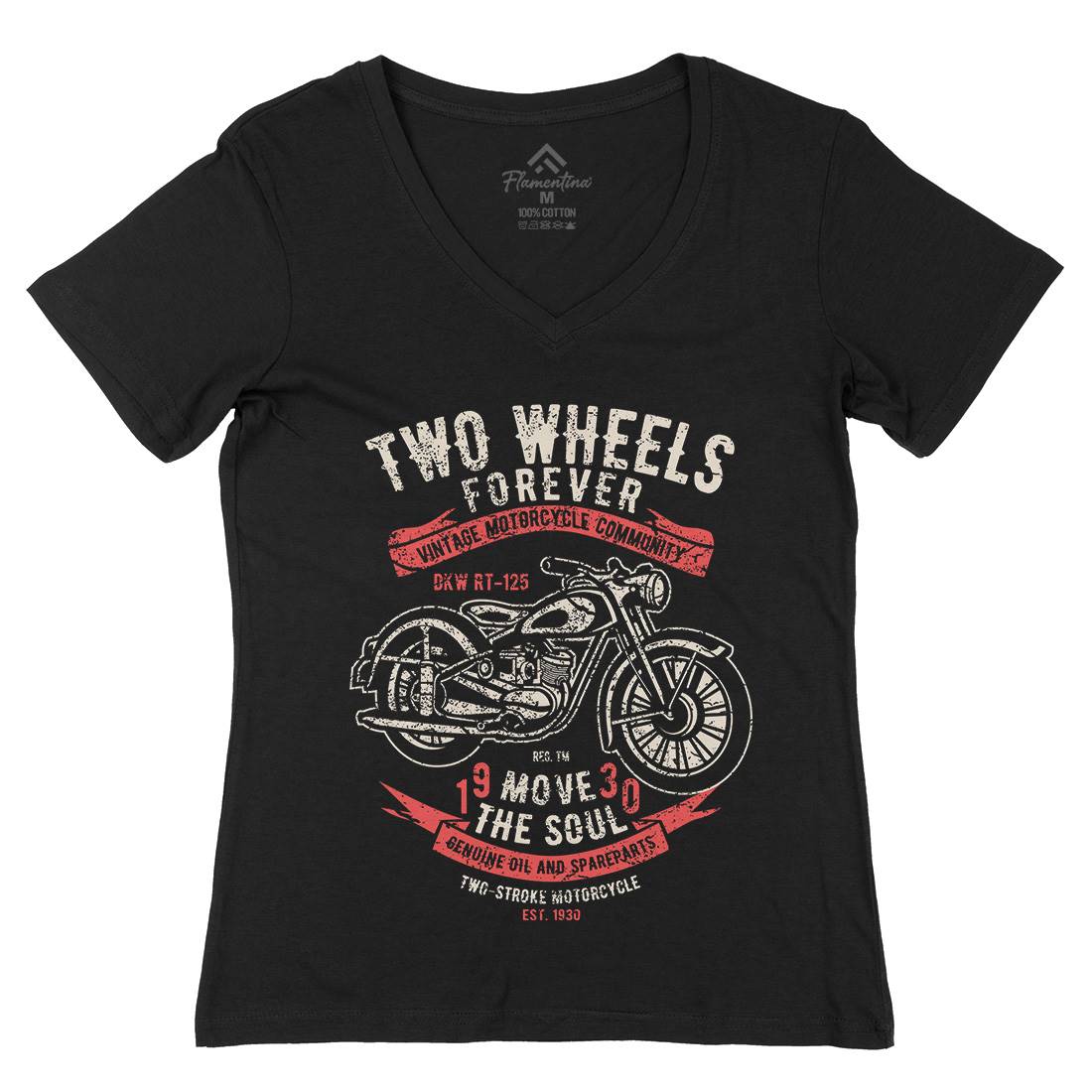 Two Wheels Forever Womens Organic V-Neck T-Shirt Motorcycles A187