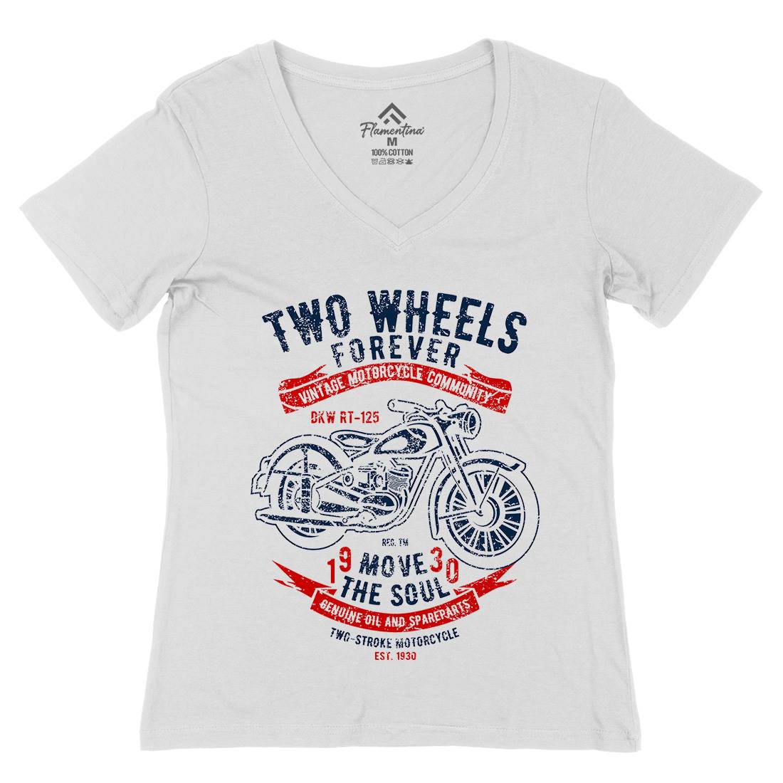 Two Wheels Forever Womens Organic V-Neck T-Shirt Motorcycles A187