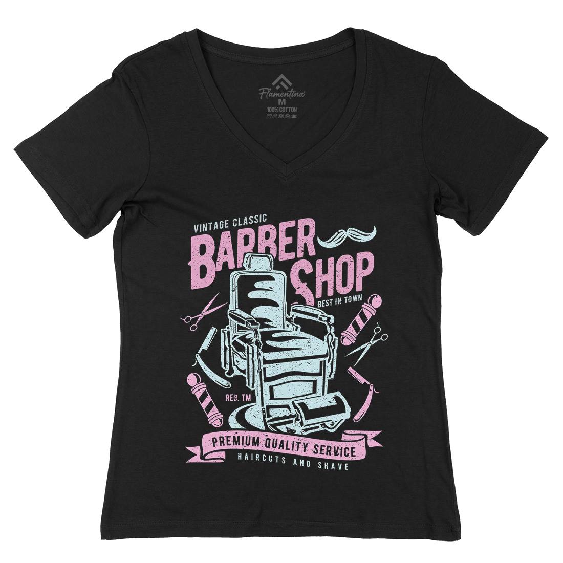 Vintage Shop Womens Organic V-Neck T-Shirt Barber A191