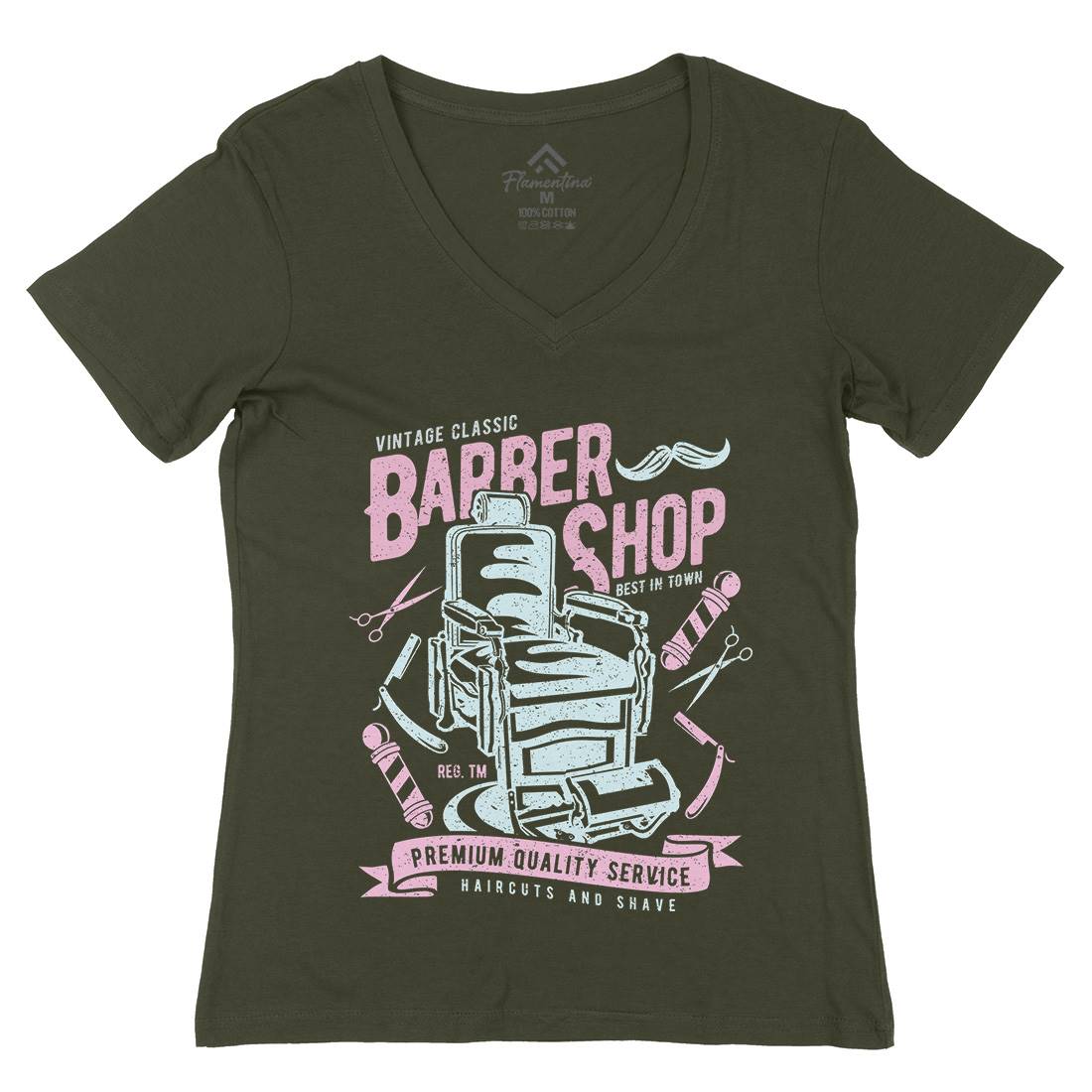 Vintage Shop Womens Organic V-Neck T-Shirt Barber A191