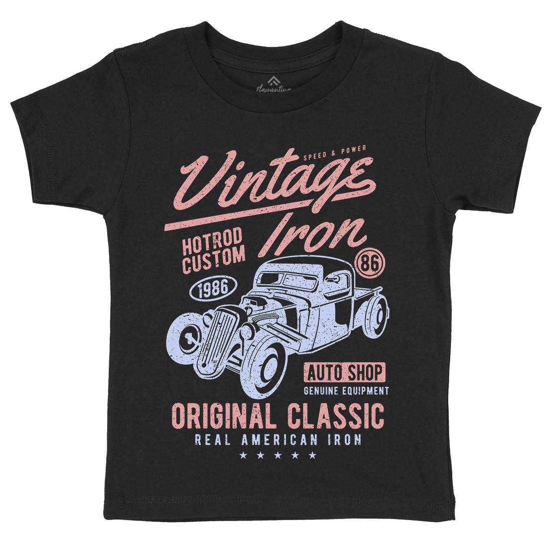 Vintage Iron Kids Organic Crew Neck T-Shirt Cars A192