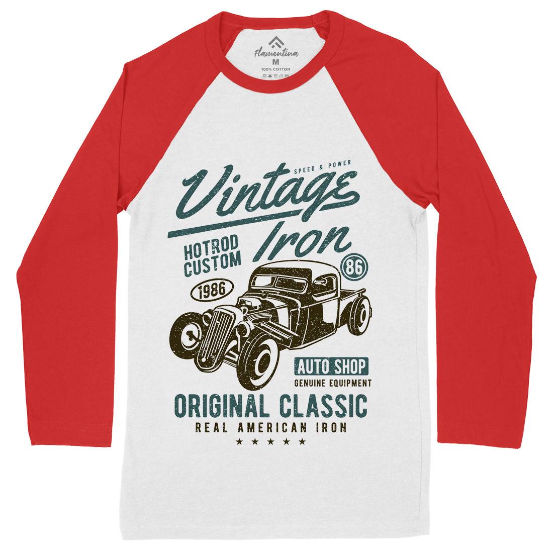 Vintage Iron Mens Long Sleeve Baseball T-Shirt Cars A192