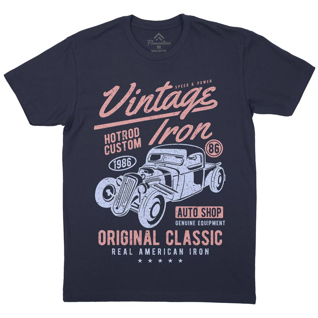 Vintage Iron Mens Organic Crew Neck T-Shirt Cars A192