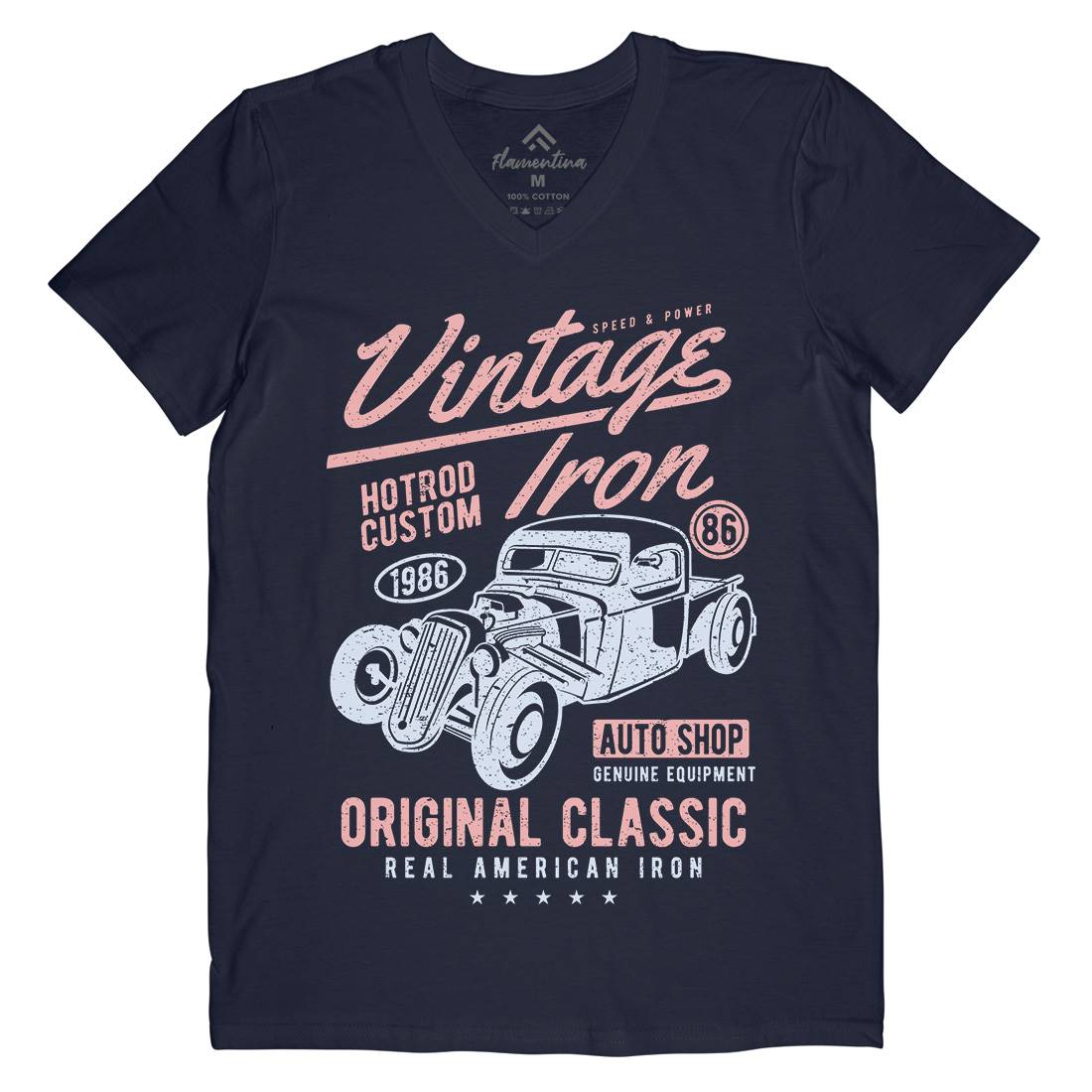 Vintage Iron Mens Organic V-Neck T-Shirt Cars A192