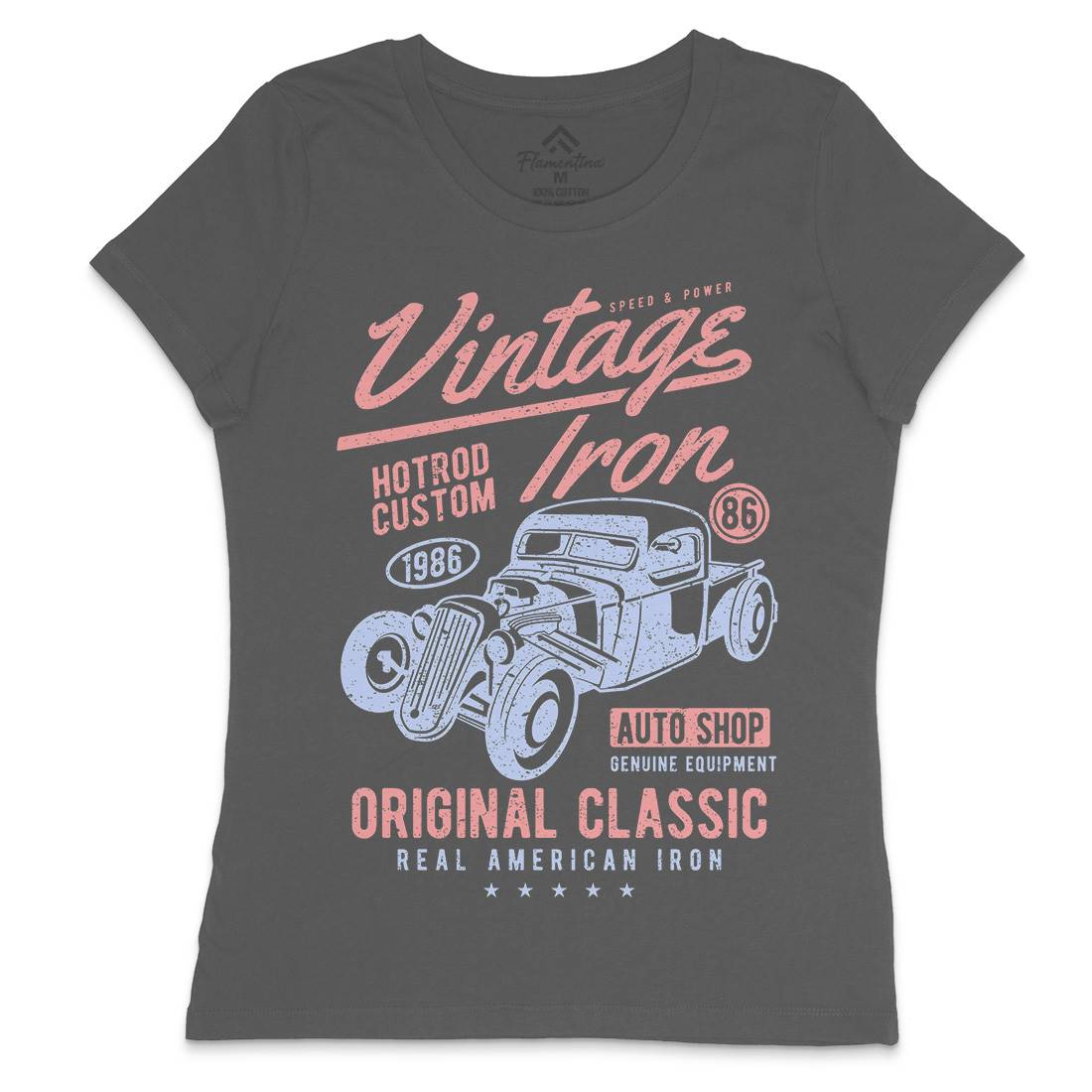 Vintage Iron Womens Crew Neck T-Shirt Cars A192