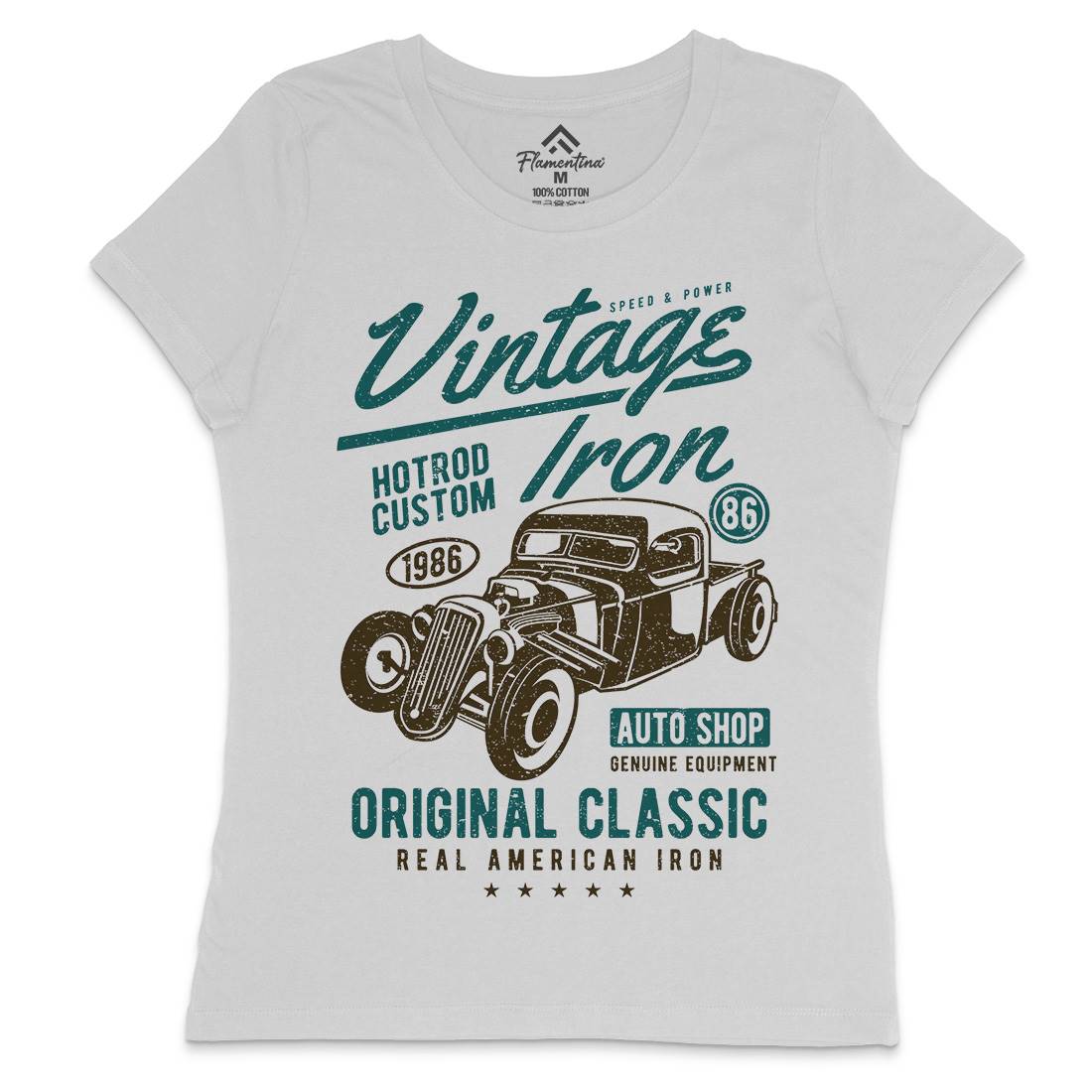 Vintage Iron Womens Crew Neck T-Shirt Cars A192