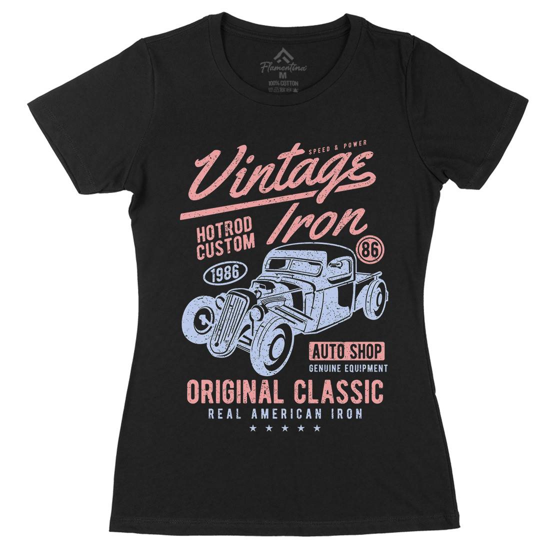 Vintage Iron Womens Organic Crew Neck T-Shirt Cars A192