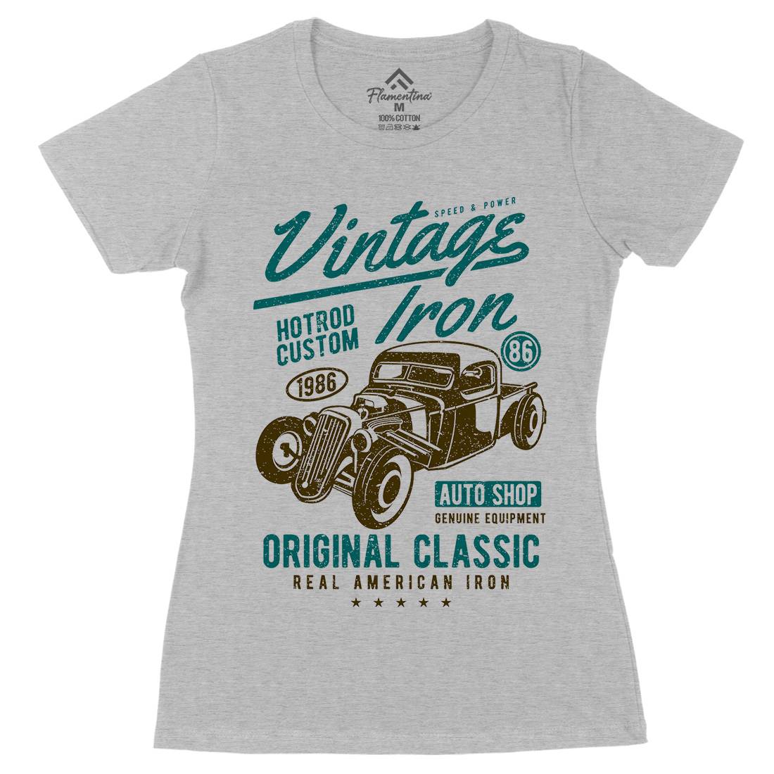 Vintage Iron Womens Organic Crew Neck T-Shirt Cars A192